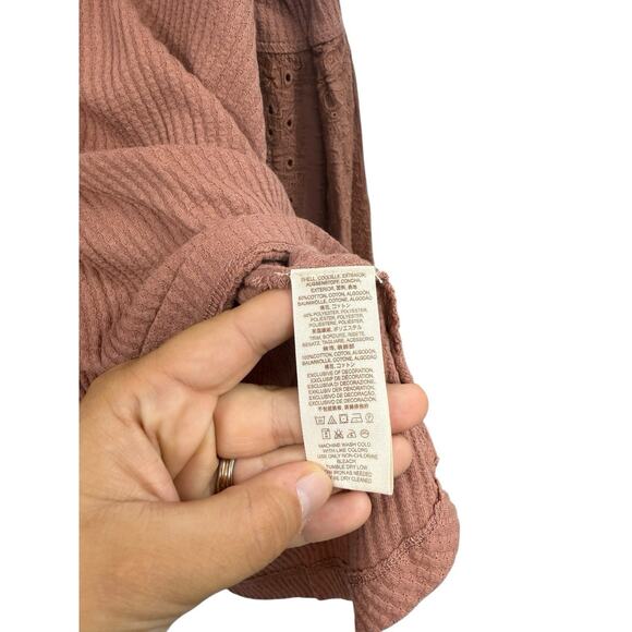 Free People Women’s Top Parisian Nights Eyelet Trim Bell Sleeves Ribbed Small - Picture 5 of 8